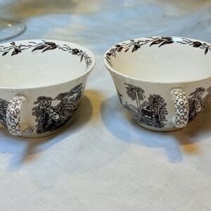 Mason's Watteau Ironstone Teacups Mid Century England Brown Transferware 2 Cups